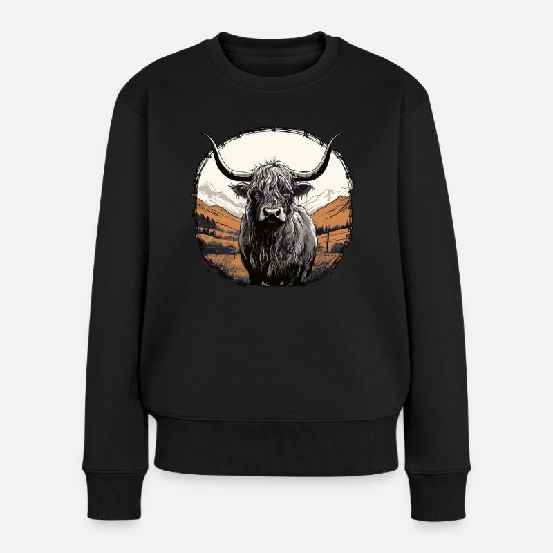 Schottisches Hochlandrind - Frauen Premium Bio Pullover - Schwarz
