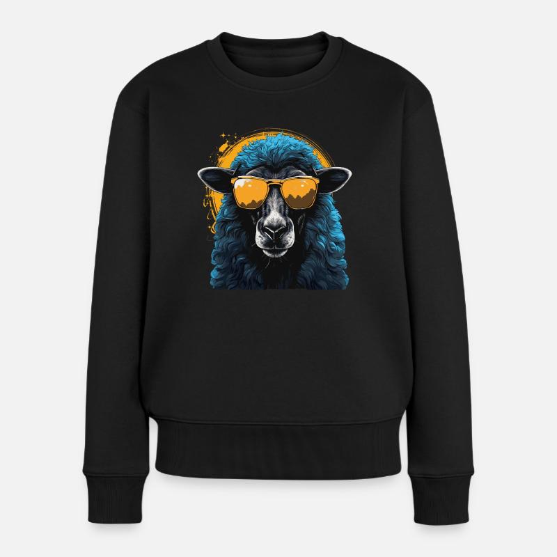 Cooles Schaf mit Sonnenbrille - Frauen Premium Bio Pullover - Schwarz