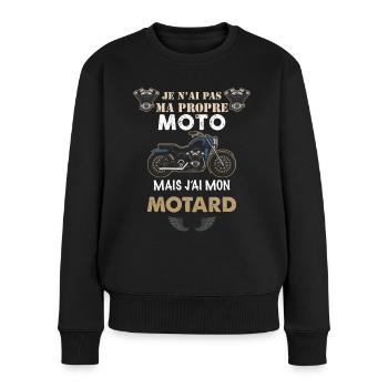 Humour Femme Motarde Cadeau Moto - Pull Premium bio Femme - noir - Devant - Julia (174cm)