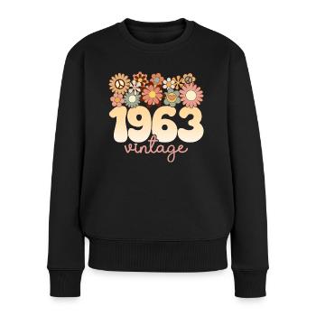 Retro Groovy 1963 Fête Anniversaire Femme 60 Ans - Pull Premium bio Femme - noir - Devant - Julia (174cm)