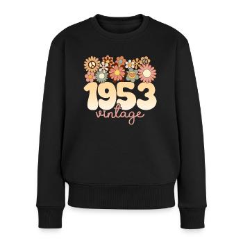 Retro Groovy 1953 Fête Anniversaire Femme 70 Ans - Pull Premium bio Femme - noir - Devant - Julia (174cm)