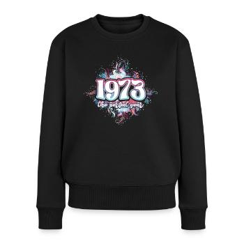 Fête Anniversaire Femme 1973 50 Ans Anniversaire - Pull Premium bio Femme - noir - Devant - Julia (174cm)