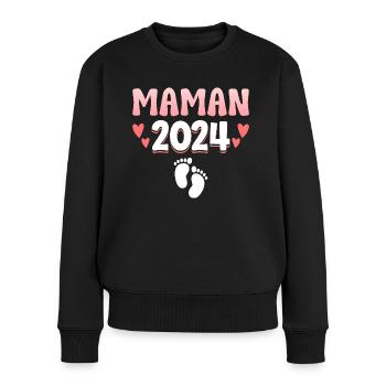 Femme Grossesse Annonce Enfant Future Maman 2024 - Pull Premium bio Femme - noir - Devant - Julia (174cm)