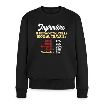 100% Au Travail Citation Drôle Travail Infirmière - Pull Premium bio Femme - noir - Devant - Julia (174cm)