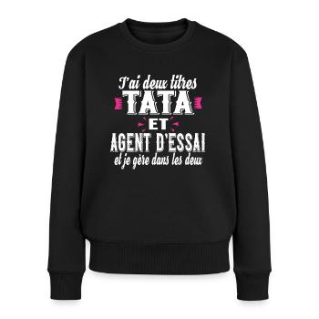 Agent d'Essai Tata Femme Ferroviaire Métier - Pull Premium bio Femme - noir - Devant - Julia (174cm)