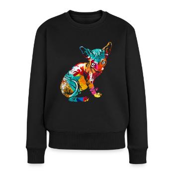 Sphynx Polygon - Frauen Premium Bio Pullover - Schwarz - Vorne - Julia (174cm)