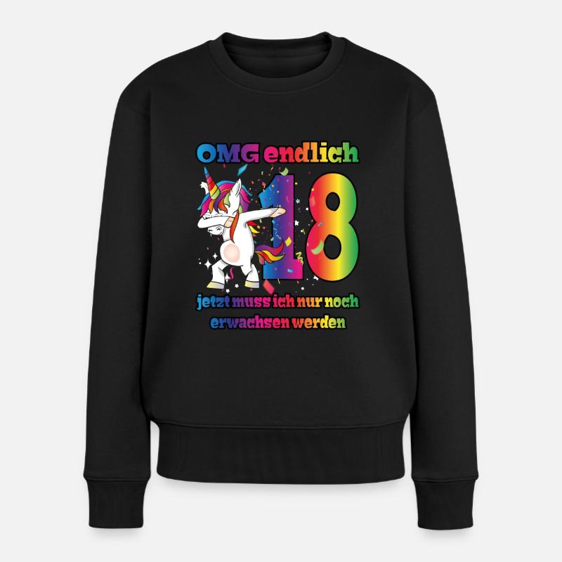 OMG endlich 18! Dabbing Einhorn 18. Geburtstag - Frauen Premium Bio Pullover - Schwarz