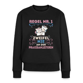 Praxisanleiterin lustiges Geschenk, Spruch - Frauen Premium Bio Pullover - Schwarz - Vorne - Julia (174cm)