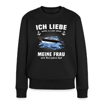 Kapitän Geschenk Bootsführerschein Motorboot Käptn - Frauen Premium Bio Pullover - Schwarz - Vorne - Julia (174cm)