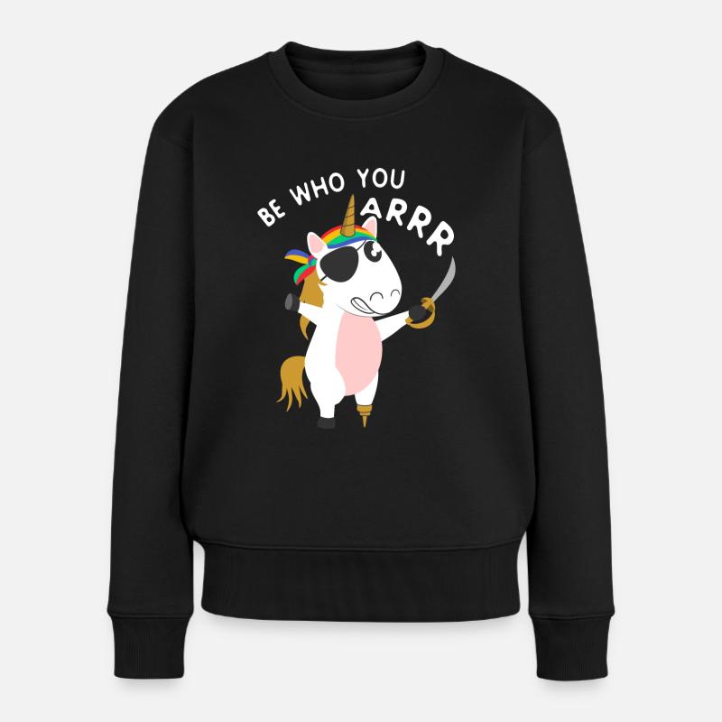 Pirat Einhorn - Frauen Premium Bio Pullover - Schwarz