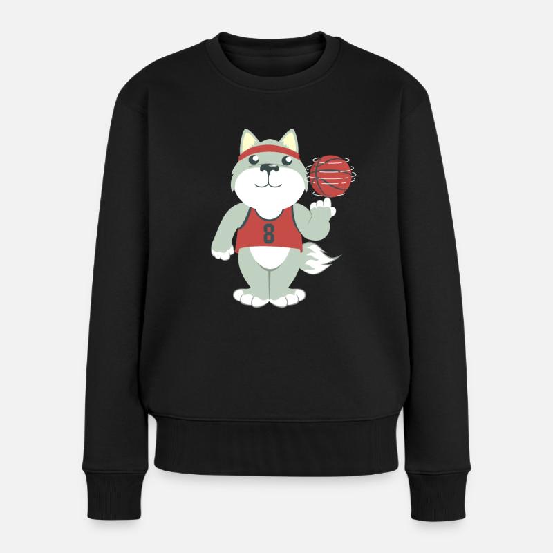Basketball Wolf - Frauen Premium Bio Pullover - Schwarz