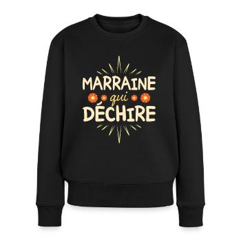 Humour Femme Super Marraine Qui Déchire - Pull Premium bio Femme - noir - Devant - Julia (174cm)