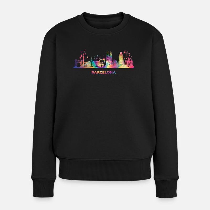 Barcelonische Skyline Barcelona - Frauen Premium Bio Pullover - Schwarz