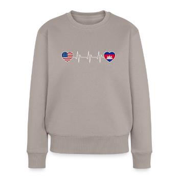 Kambodscha - Frauen Premium Bio Pullover - Taupe - Vorne - Julia (174cm)