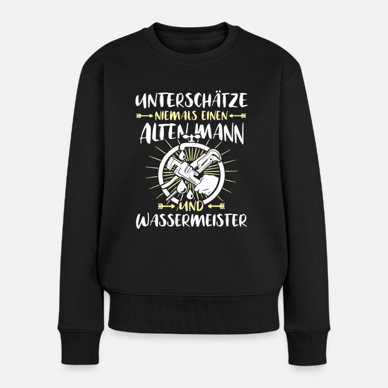 Wassermeister Sprüche - Frauen Premium Bio Pullover - Schwarz