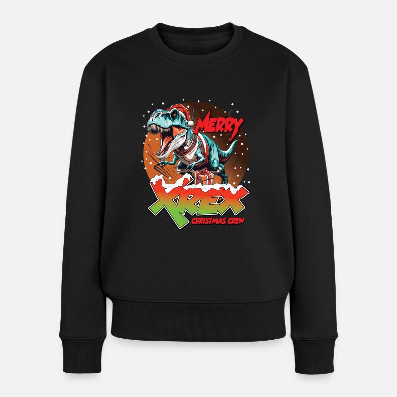Weihnachten T-REX Merry XREX Geschenk Crew - Frauen Premium Bio Pullover - Schwarz