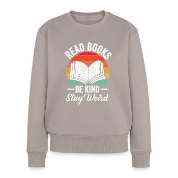 Lecture de livres Convivial Être fou Lecture - Pull Premium bio Femme - taupe - Devant - Julia (174cm)