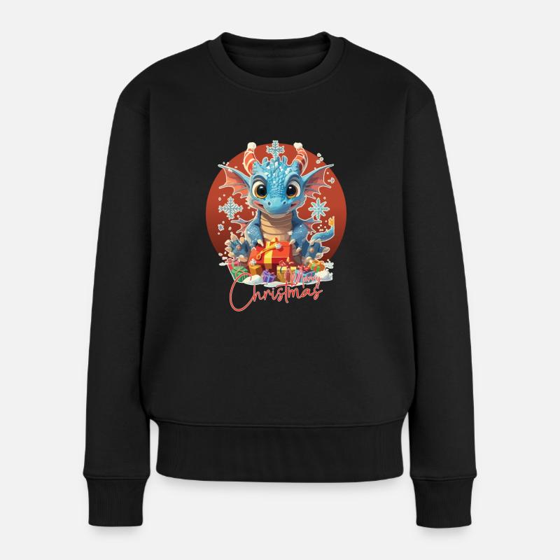 Frohe Weihnachten - Blauer Drache - Geschenk - Frauen Premium Bio Pullover - Schwarz
