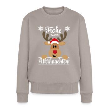 Frohe Weihnachten ein Weihnachtshirsch Rentier - Frauen Premium Bio Pullover - Taupe - Vorne - Julia (174cm)