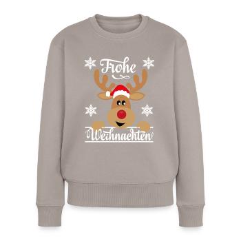 Frohe Weihnachten ein Weihnachtshirsch Rentier - Frauen Premium Bio Pullover - Taupe - Vorne - Julia (174cm)