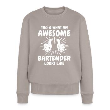 Barman Barmaid - Pull Premium bio Femme - taupe - Devant - Julia (174cm)