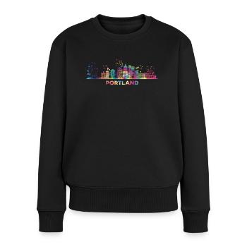 Portlander Skyline Portland - Frauen Premium Bio Pullover - Schwarz - Vorne - Julia (174cm)