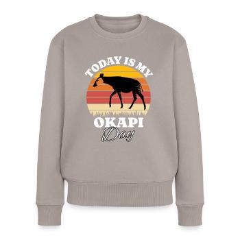 Waldgiraffe Okapi - Frauen Premium Bio Pullover - Taupe - Vorne - Julia (174cm)