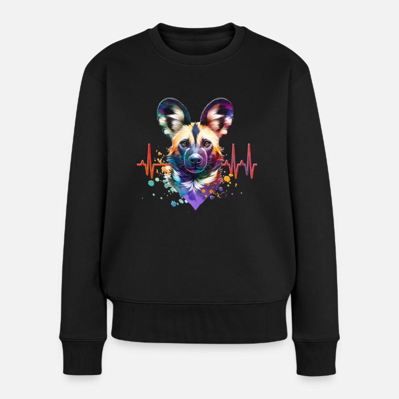 Afrikanischer Wildhund EKG - Frauen Premium Bio Pullover - Schwarz