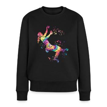 Boulderer Colorsplash Boulder Bouldern - Frauen Premium Bio Pullover - Schwarz - Vorne - Julia (174cm)