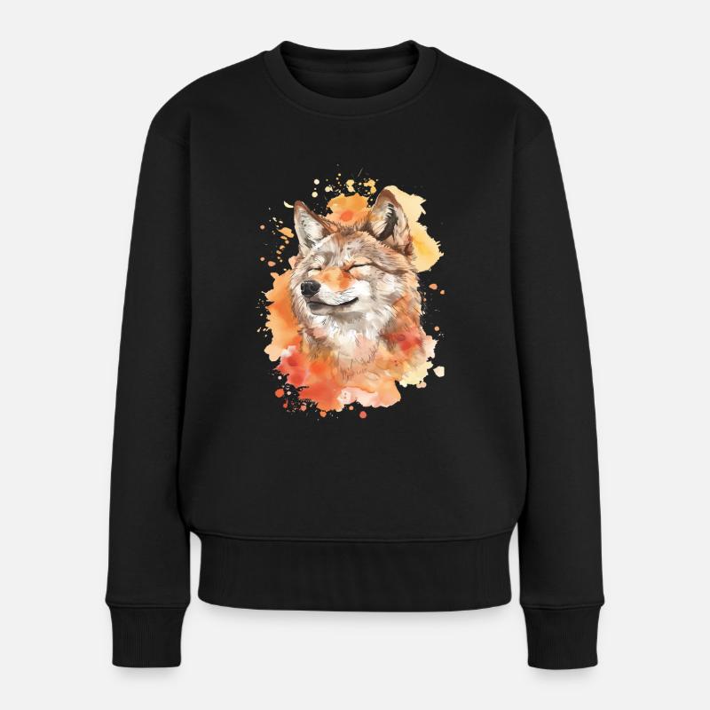 Wolf - Frauen Premium Bio Pullover - Schwarz