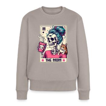 The Mom Tarot – Skelett Mama mit Kaffee & Chaos - Frauen Premium Bio Pullover - Taupe - Vorne - Julia (174cm)