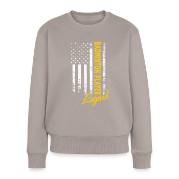 Légende du joueur de badminton - Pull Premium bio Femme - taupe - Devant - Julia (174cm)