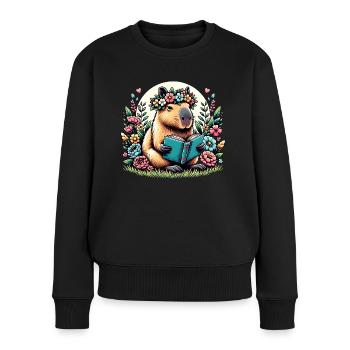 Niedliches Capybara-Lesebuch - Frauen Premium Bio Pullover - Schwarz - Vorne - Julia (174cm)