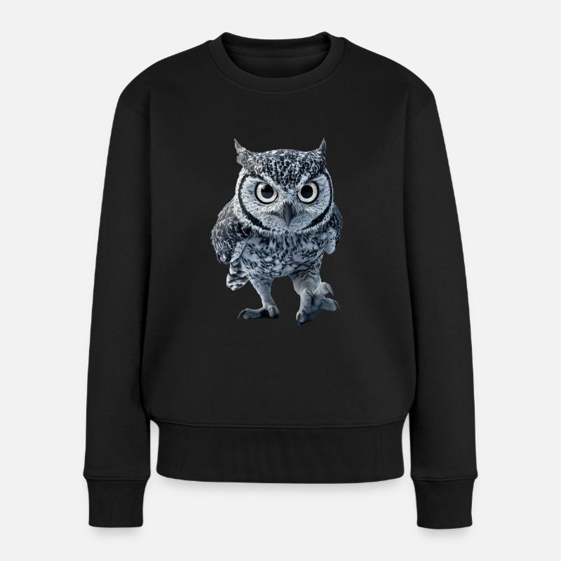 Eule - Frauen Premium Bio Pullover - Schwarz
