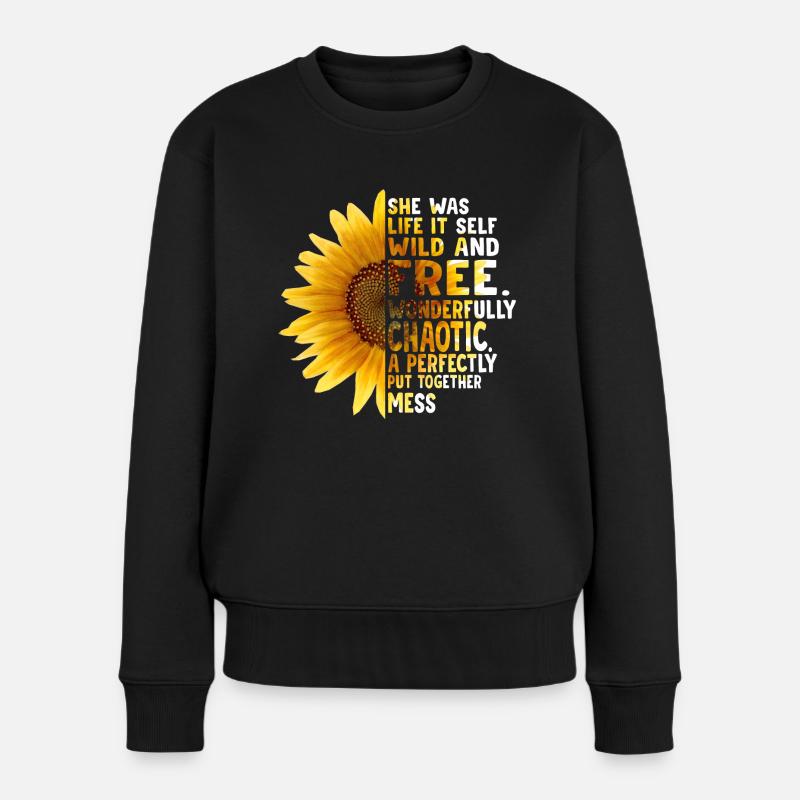 Leben wild und frei wunderbar grafisch - Frauen Premium Bio Pullover - Schwarz