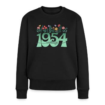 Motif Fleurs 1954 Fête Anniversaire Femme 70 Ans - Pull Premium bio Femme - noir - Devant - Julia (174cm)