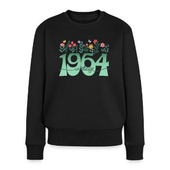 Motif Fleurs 1964 Fête Anniversaire Femme 60 Ans - Pull Premium bio Femme - noir - Devant - Julia (174cm)