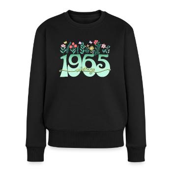 Motif Fleurs 1965 Fête Anniversaire Femme 60 Ans - Pull Premium bio Femme - noir - Devant - Julia (174cm)