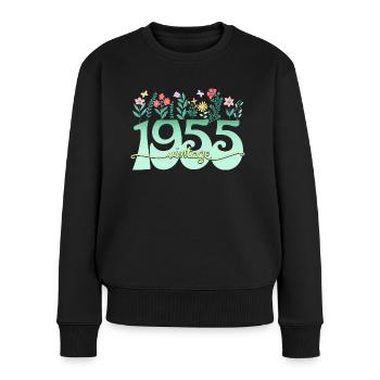 Blumenmuster 1955 Geburtstagsfeier Frau 70 Jahre - Frauen Premium Bio Pullover - Schwarz - Vorne - Julia (174cm)