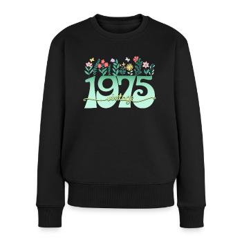 Motif Fleurs 1975 Fête Anniversaire Femme 50 Ans - Pull Premium bio Femme - noir - Devant - Julia (174cm)
