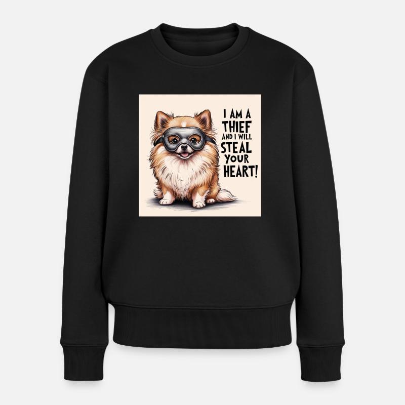 Pomeranian Dog "I am a thief" - Frauen Premium Bio Pullover - Schwarz