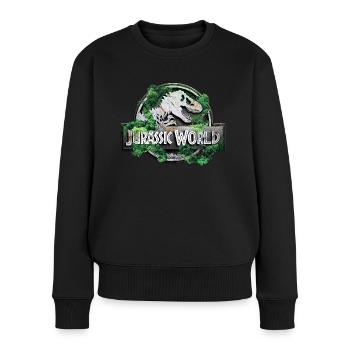 Jurassic World Logo Mit T-Rex Und Bäumen - Frauen Premium Bio Pullover - Schwarz - Vorne - Julia (174cm)