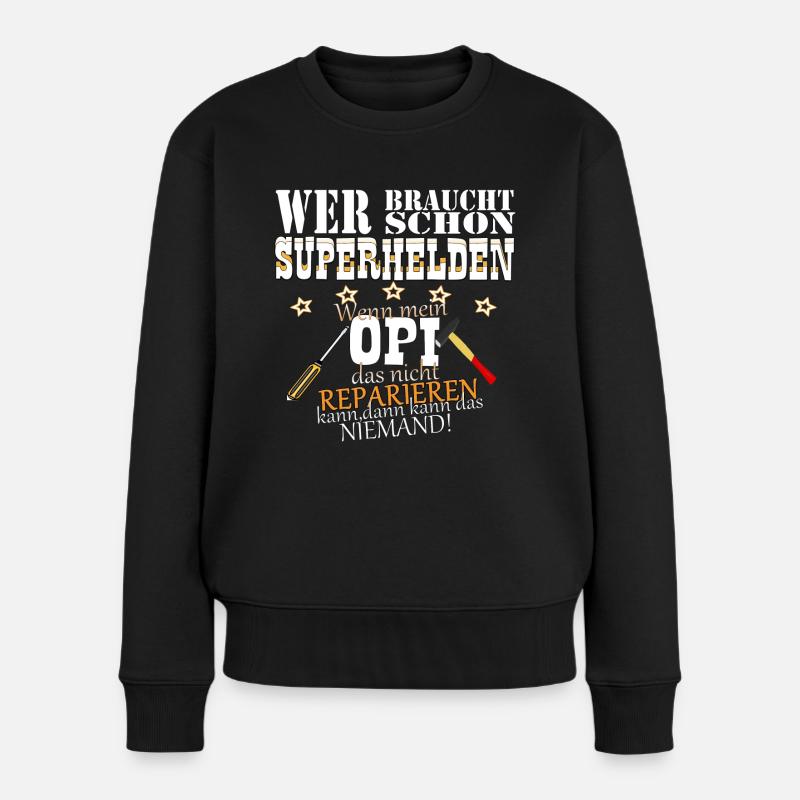 Opi Superheld - Frauen Premium Bio Pullover - Schwarz