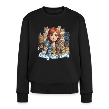 Crazy Cat Lady - Frauen Premium Bio Pullover - Schwarz - Vorne - Julia (174cm)