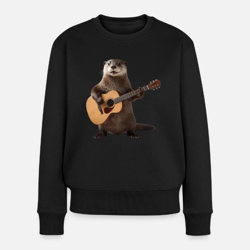 Und täglich grüßt das Murmeltier Otter Gitarre - Frauen Premium Bio Pullover - Schwarz