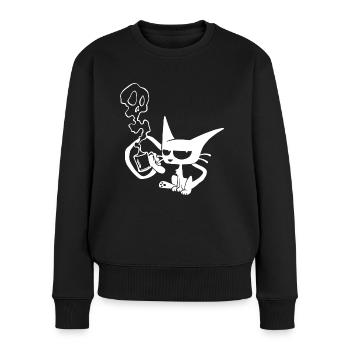 Kaffee-Katze - Frauen Premium Bio Pullover - Schwarz - Vorne - Julia (174cm)