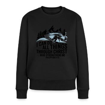 Christliche Stärke Philippians 4:13 Skifahrer - Frauen Premium Bio Pullover - Schwarz - Vorne - Julia (174cm)
