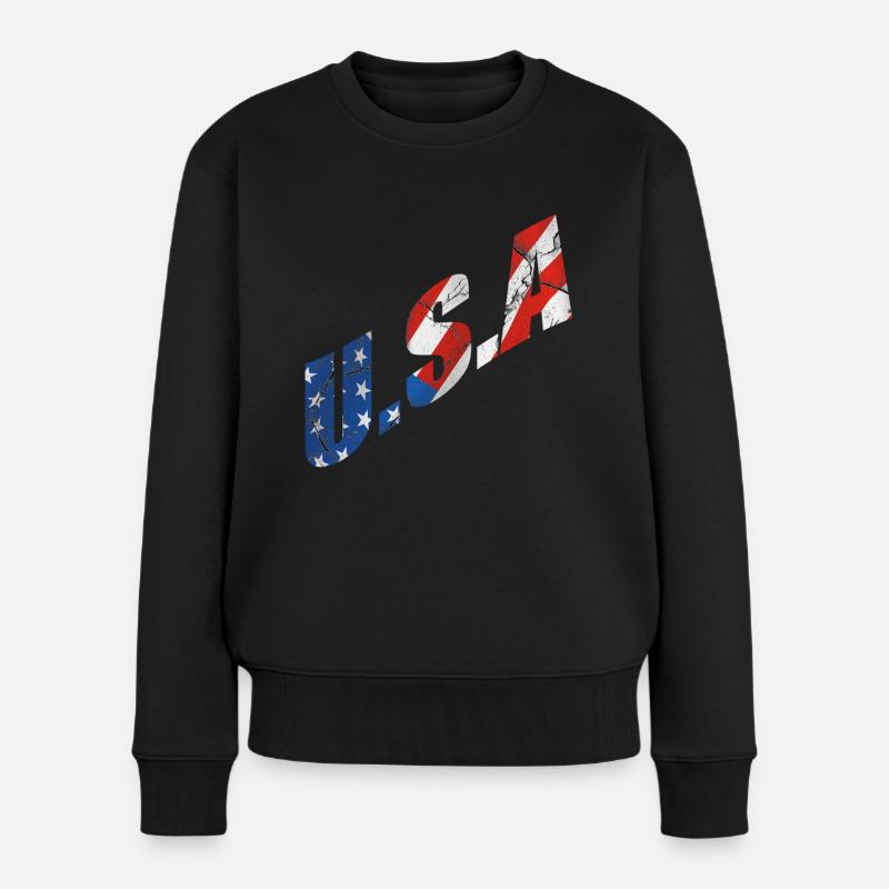 usa - Frauen Premium Bio Pullover - Schwarz