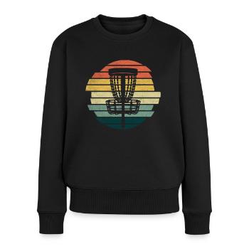 Discgolf Spieler Retro Disc Golf Discgolfspieler - Frauen Premium Bio Pullover - Schwarz - Vorne - Julia (174cm)
