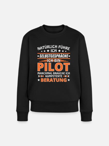 Ich führe Selbstgespräche - Pilot Edition - Frauen Premium Bio Pullover - Schwarz
